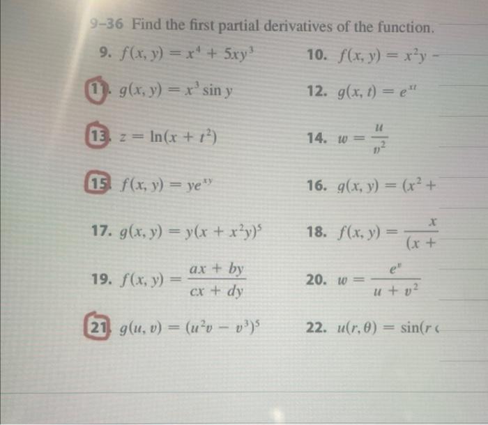 Solved 9-36 Find the first partial derivatives of the | Chegg.com