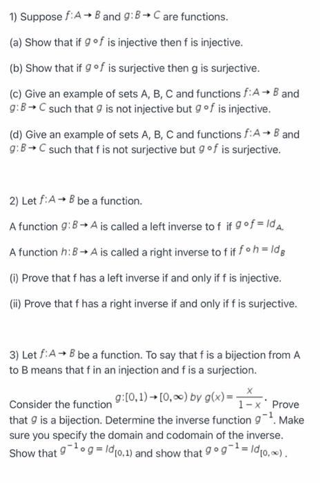 Solved 1) Suppose F:A+B And G:B + C Are Functions. (a) Show | Chegg.com