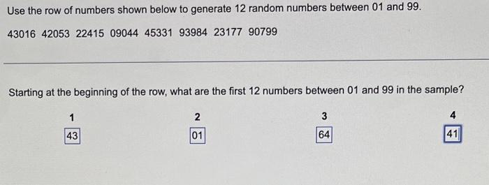 Solved Use the row of numbers shown below to generate 12 Chegg