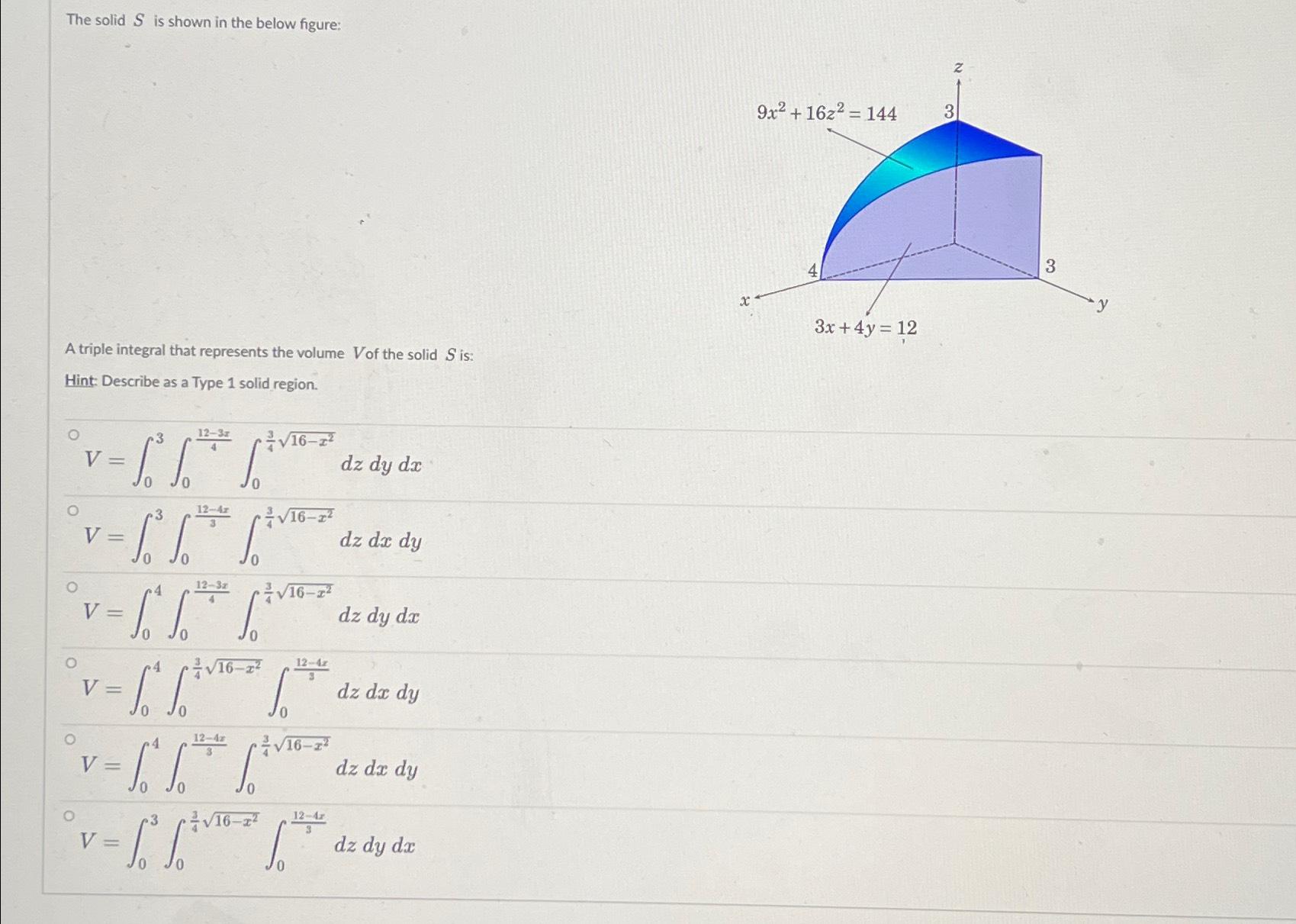 Solved The solid S ﻿is shown in the below figure:A triple | Chegg.com