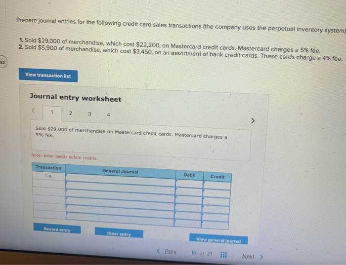 Solved Prepare journal entries for the following credit card