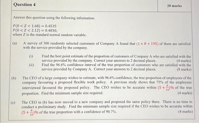 Solved Question 1 20 marks 10 R 10 Let Z be the standard | Chegg.com