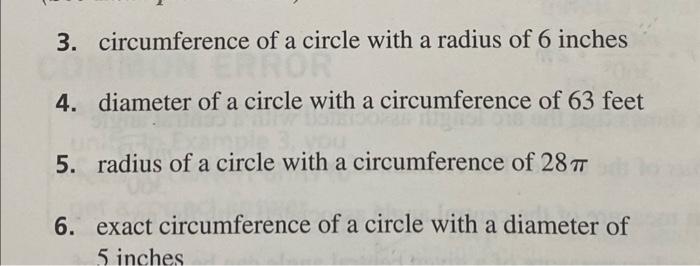 find the circumference of a circle with a diameter of 6 inches