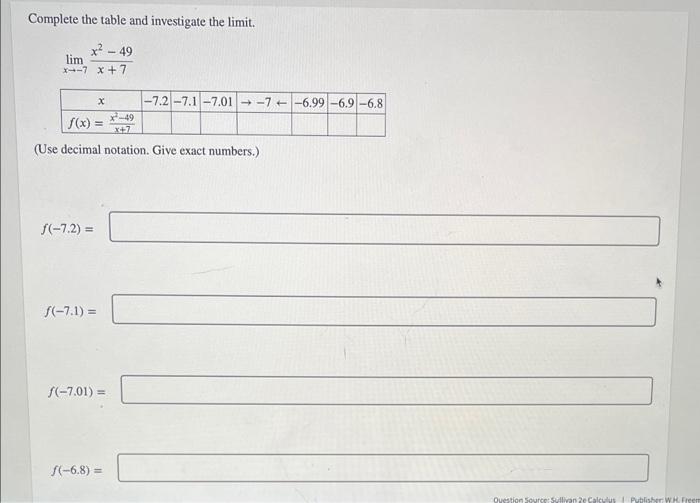Solved Complete the table and investigate the limit. | Chegg.com