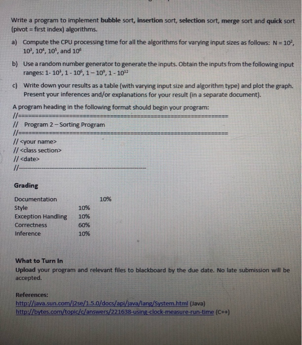 Solved Write A Program To Implement Bubble Sort, Insertion | Chegg.com