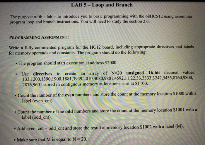 Solved LAB 5 - Loop and Branch The purpose of this lab is to | Chegg.com