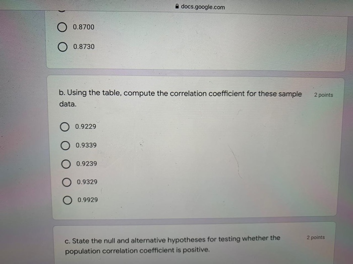Solved 1. You are given the following sample data for | Chegg.com