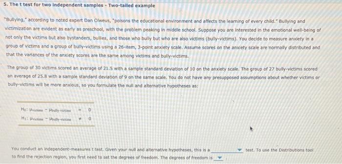 Solved 5. The t test for two independent samples - | Chegg.com