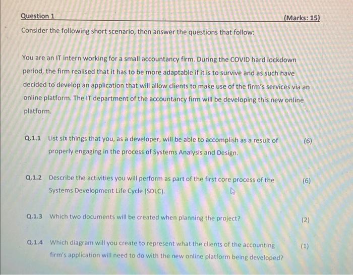Solved Question 1 Consider the following short scenario, | Chegg.com