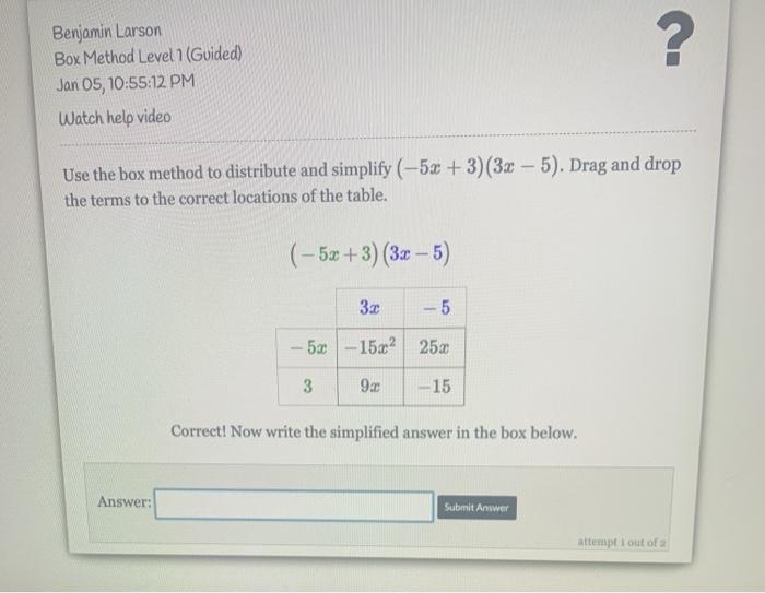 Solved Benjamin Larson Box Method Level 1 Guided Jan 05 Chegg Com