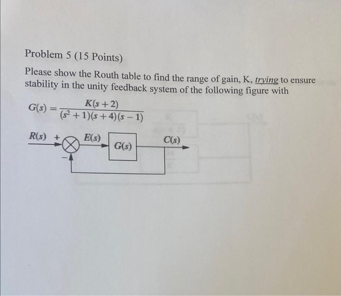 Solved Problem 5 (15 Points) Please show the Routh table to | Chegg.com