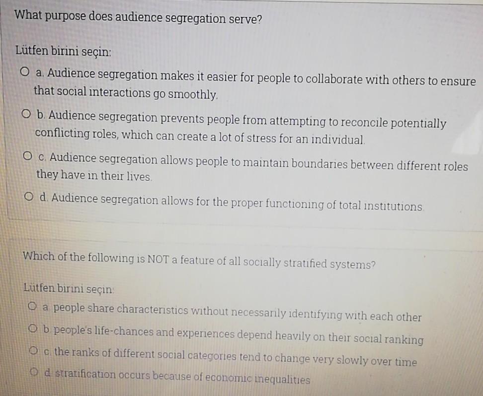 Solved What purpose does audience segregation serve? Lütfen | Chegg.com