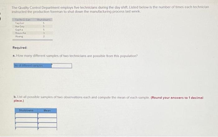 Solved The Quality Control Department employs five | Chegg.com