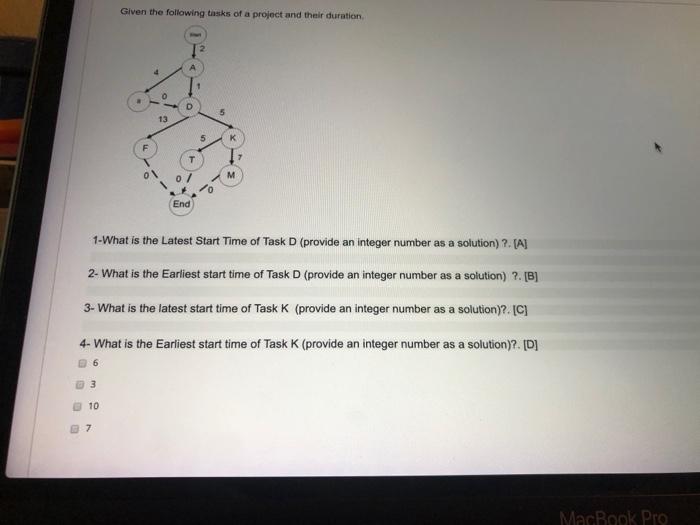 Solved Given the following tasks of a project and their | Chegg.com