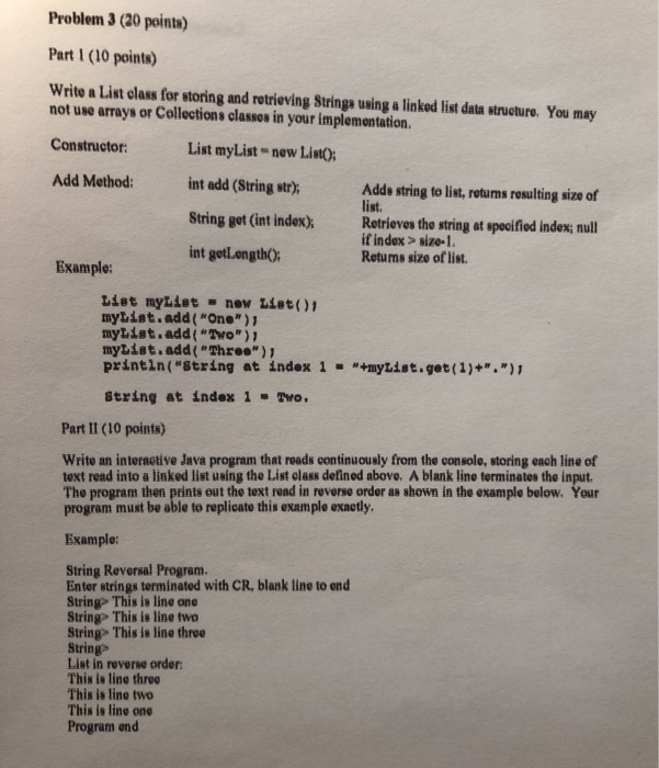 Solved Problem 3 (20 points) Part 1 (10 points) Writo a List | Chegg.com