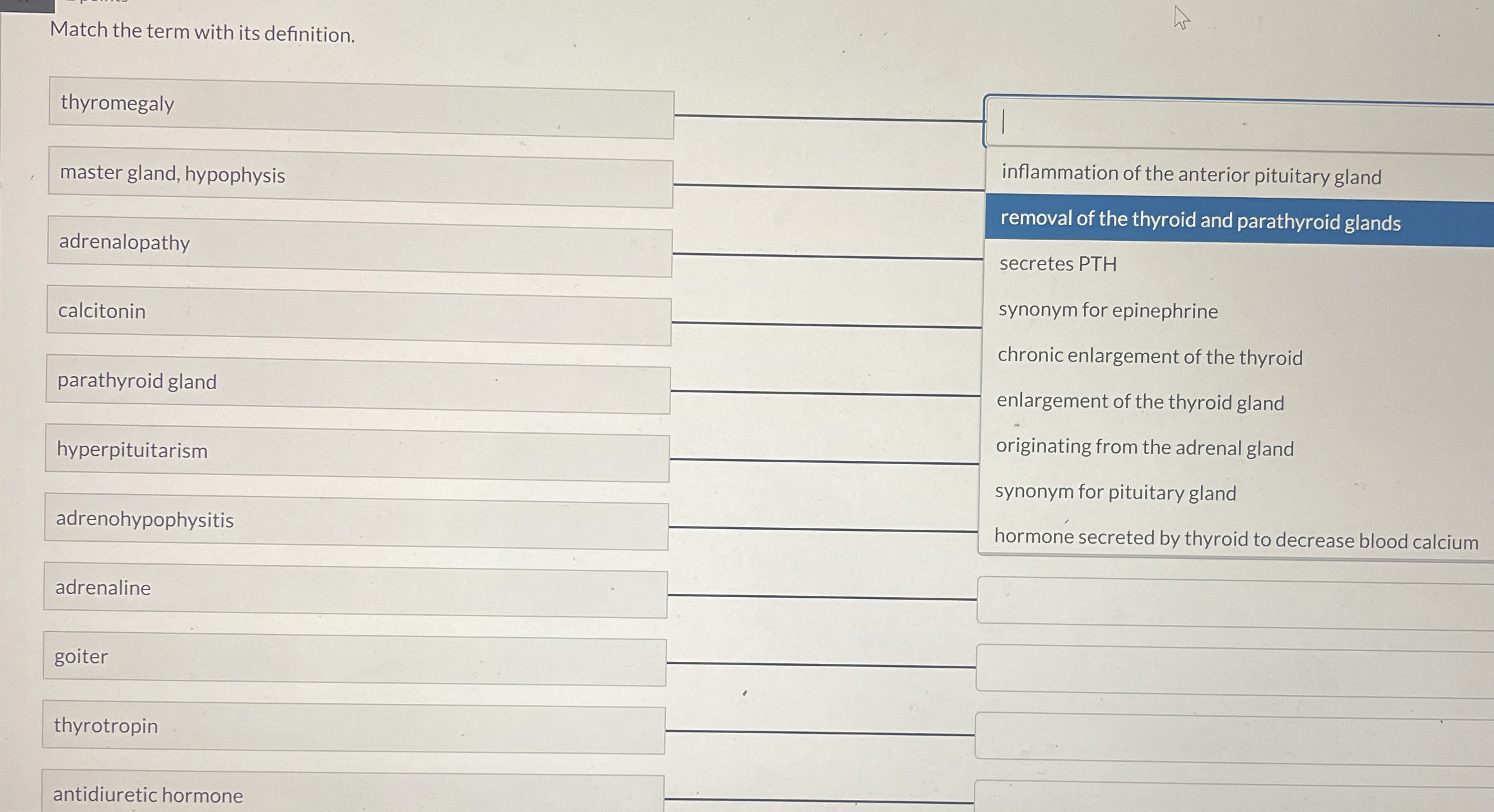 Solved Match the term with its definition. thyromegalymaster
