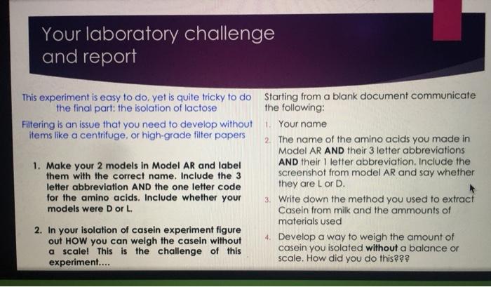 Your laboratory challenge and report This experiment | Chegg.com
