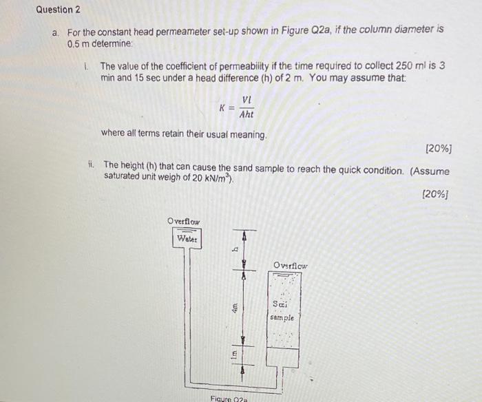 Solved Question 2 a. For the constant head permeameter | Chegg.com