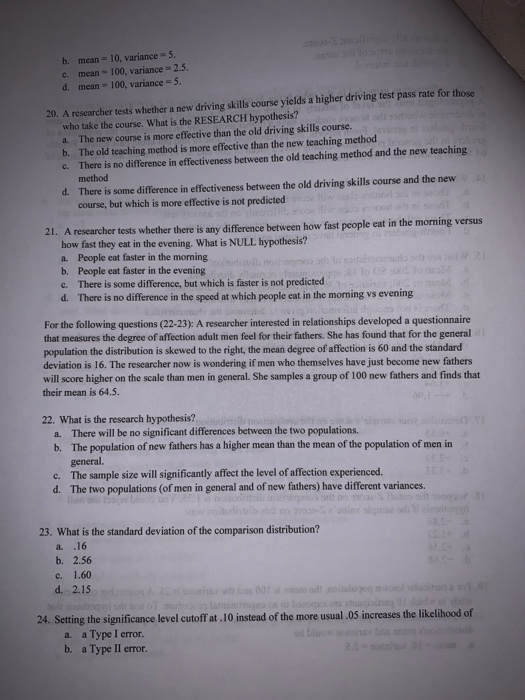 Solved b. mean = 10, variance 5. c. mean 100, variance