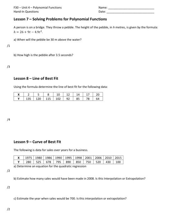 Solved Lesson 2 - Linear Functions Determine For The | Chegg.com