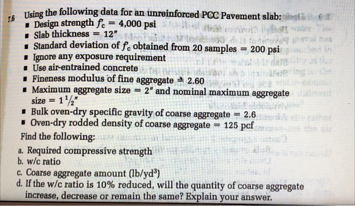 Solved 16 Using The Following Data For An Unreinforced Pcc 9075