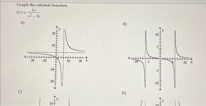 Solved Graph the rational function. f(x)=x2−364x A) C) D)C) | Chegg.com