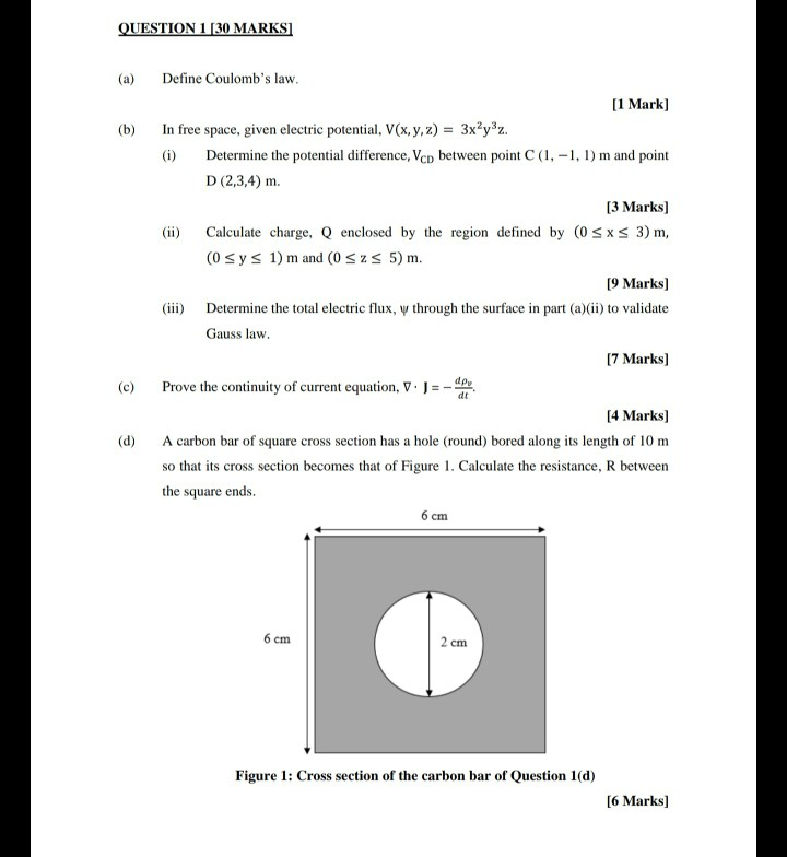 Solved Question 1 30 Marks A B Define Coulomb S Law Chegg Com