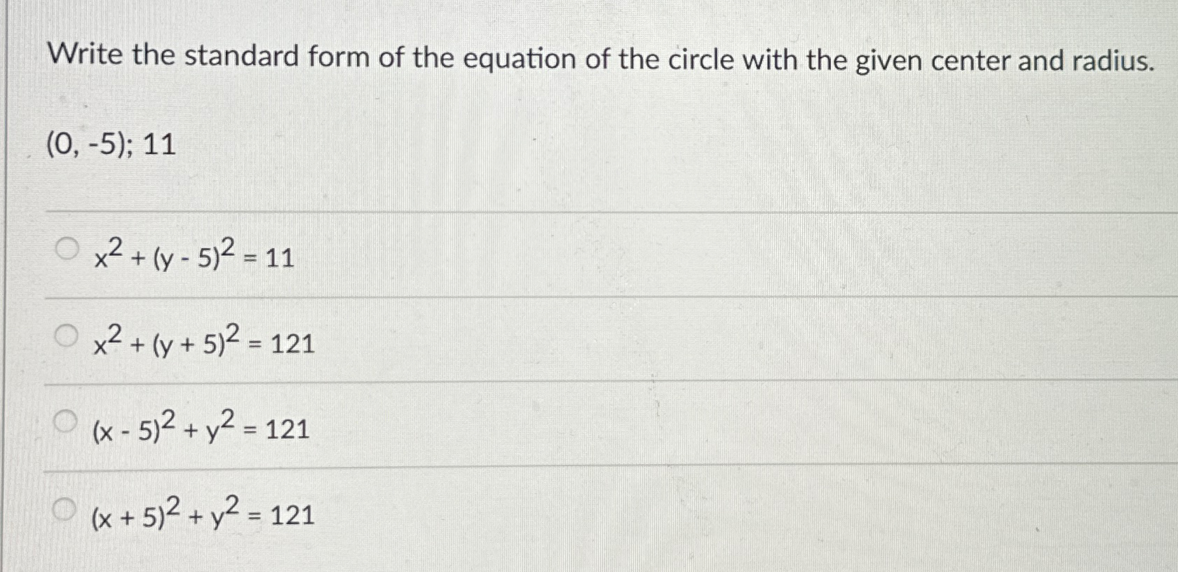 Solved Write the standard form of the equation of the circle | Chegg.com