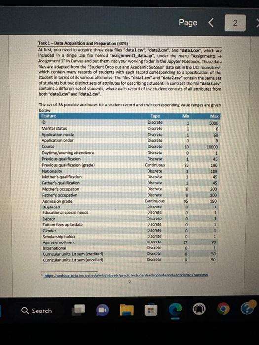 Solved Task 1 Data Acquisition and Preparation (30ES) At