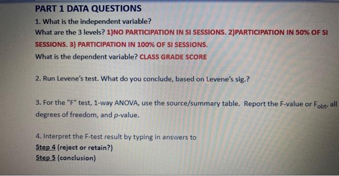 Solved PART 1 DATA Descriptives CLASS GRADE SCORETests of | Chegg.com
