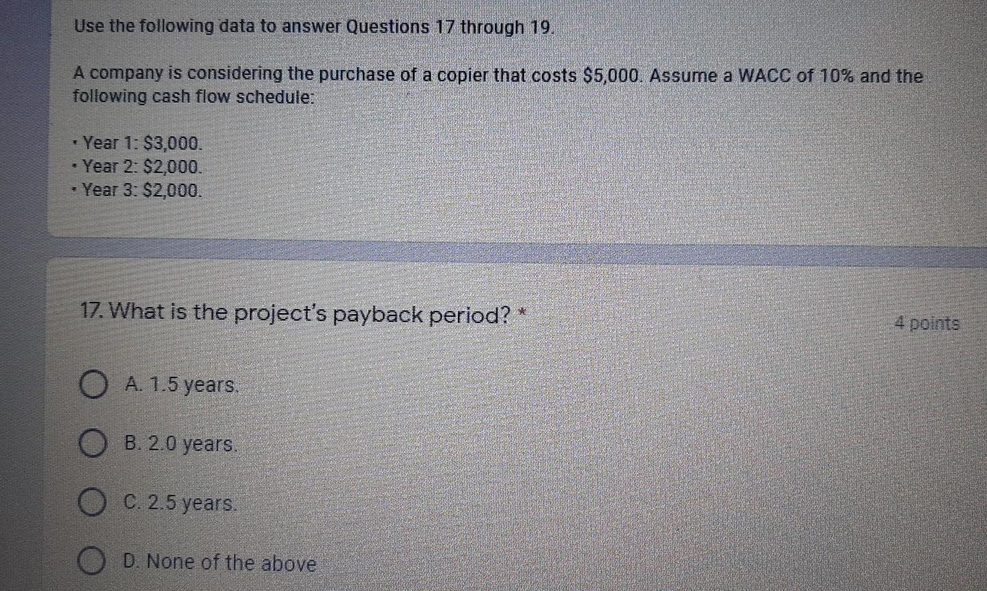 Solved Use the following data to answer Questions 17 through | Chegg.com