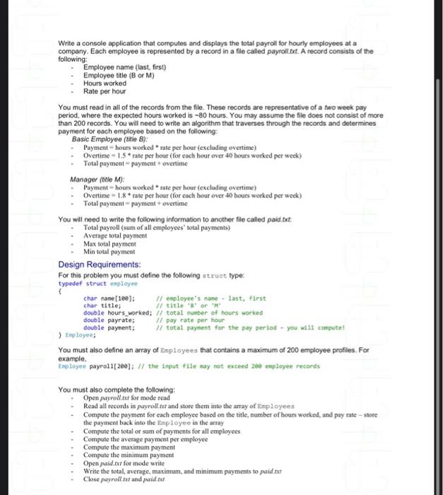 Solved Sample payroll.txt File: Smith, Susan B 80.0 17,76 | Chegg.com