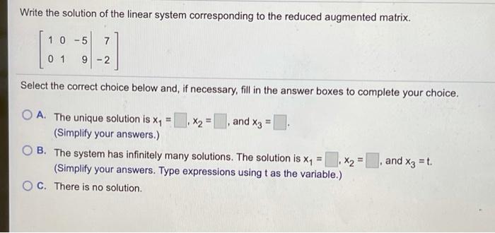 Solved Write the solution of the linear system corresponding | Chegg.com