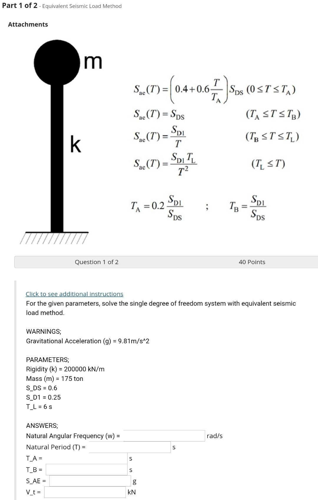 Solved Part 1 Of 2 Equivalent Seismic Load Method Attac Chegg Com