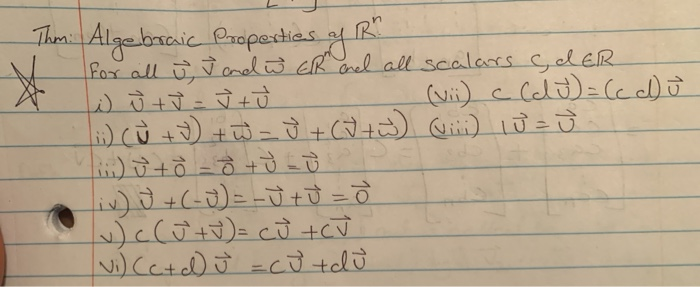 Solved Thm Algebraic Properties Af R N For All U N And Chegg Com