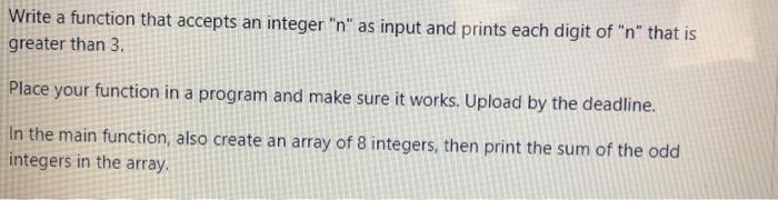Solved Write a function that accepts an integer "n" as input | Chegg.com