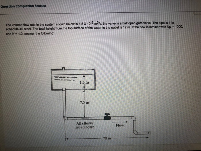 Solved The volume flow rate in the system shown below is 1. | Chegg.com