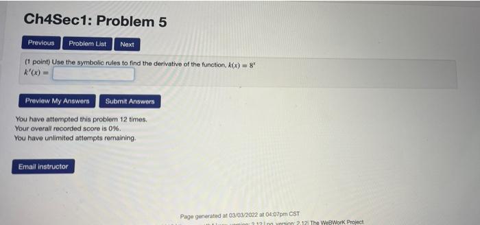 Solved Ch4Sec 1: Problem 5 Previous Problem List (1 point) | Chegg.com