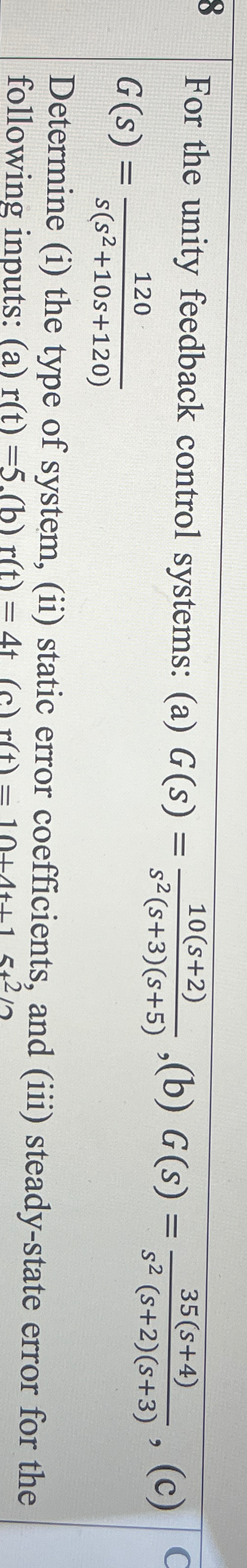 Solved For the unity feedback control systems: | Chegg.com