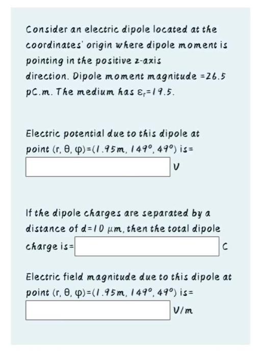 Solved Consider an electric dipole located at the | Chegg.com