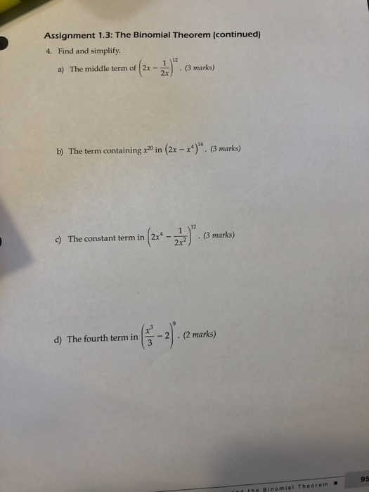 Solved Assignment 1.3: The Binomial Theorem (continued) 4. | Chegg.com