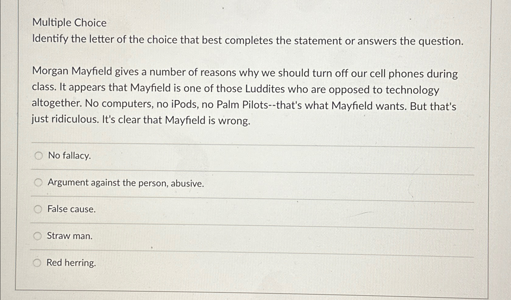 Solved Multiple ChoiceIdentify the letter of the choice that | Chegg.com