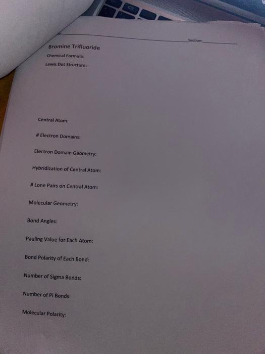 Solved Section gromine Pentafluoride chemical formuta