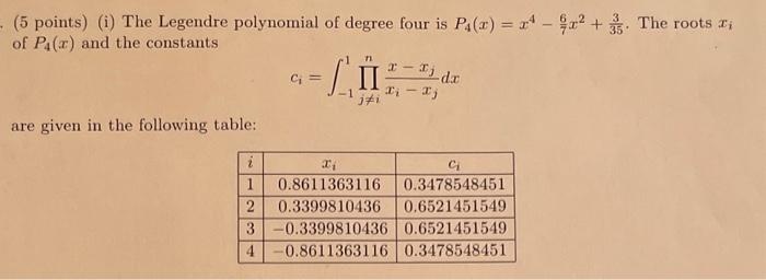 Solved (5 points) (i) The Legendre polynomial of degree four | Chegg.com