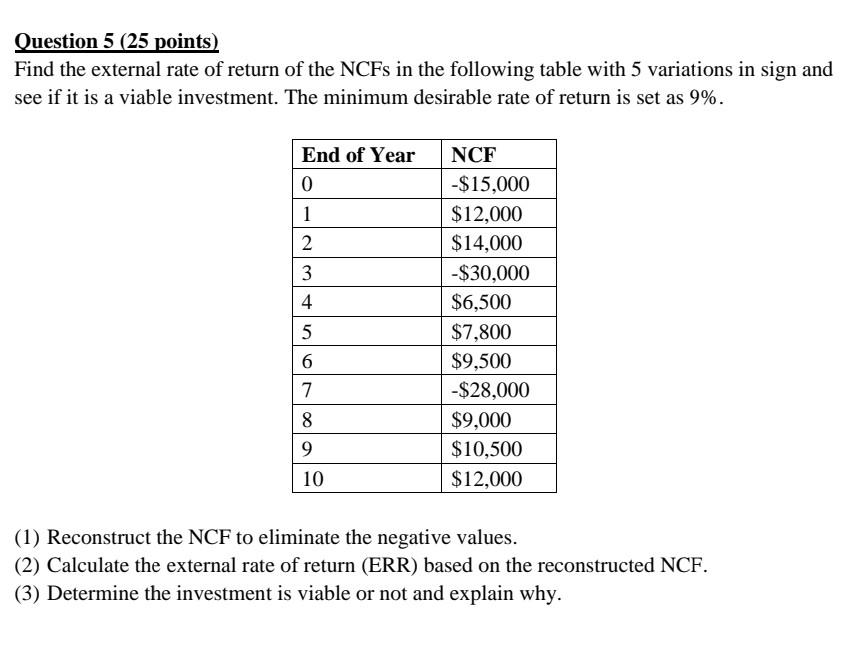 Question 5 (25 points) Find the external rate of