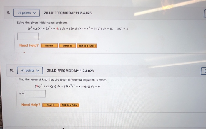 Solved - 1 Points ZILLDIFFEQMODAP11 2.4.025. Solve The Given | Chegg.com