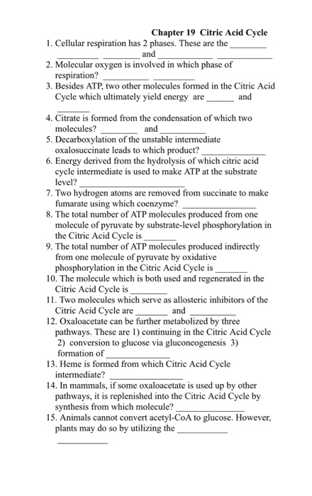 Solved Chapter 19 Citric Acid Cycle 1. Cellular respiration | Chegg.com