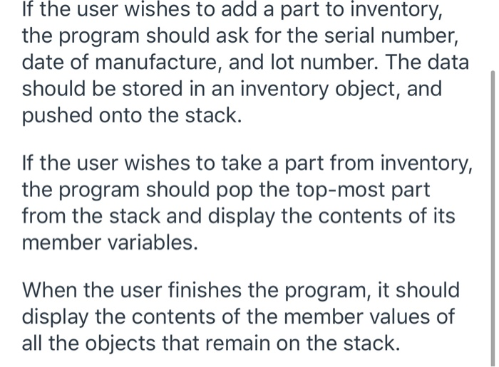 Solved Design an inventory class that stores the following | Chegg.com