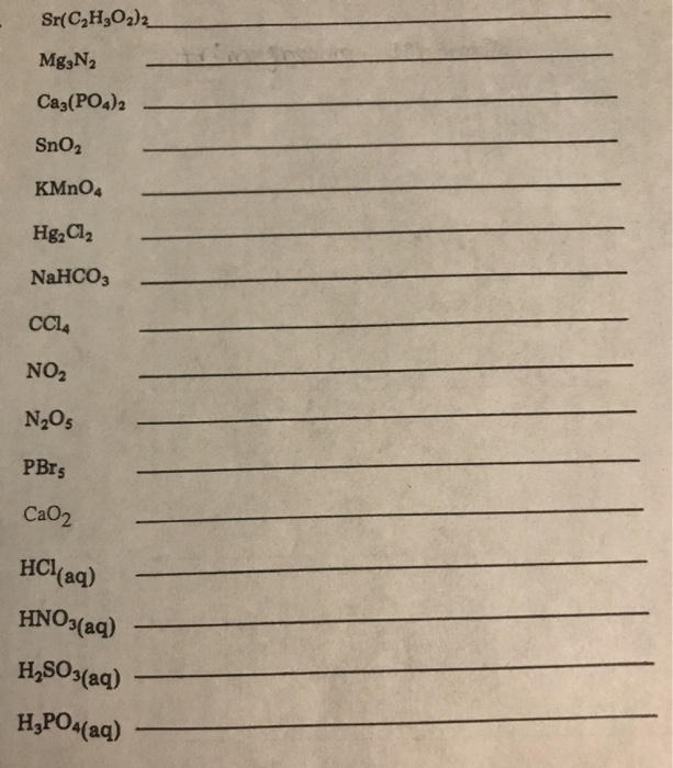 Solved Sr(C2H2O2)2_ Mg,N2 Ca3(PO4)2 SnO2 KMnO4 Hg2Cl2 NaHCO3 | Chegg.com