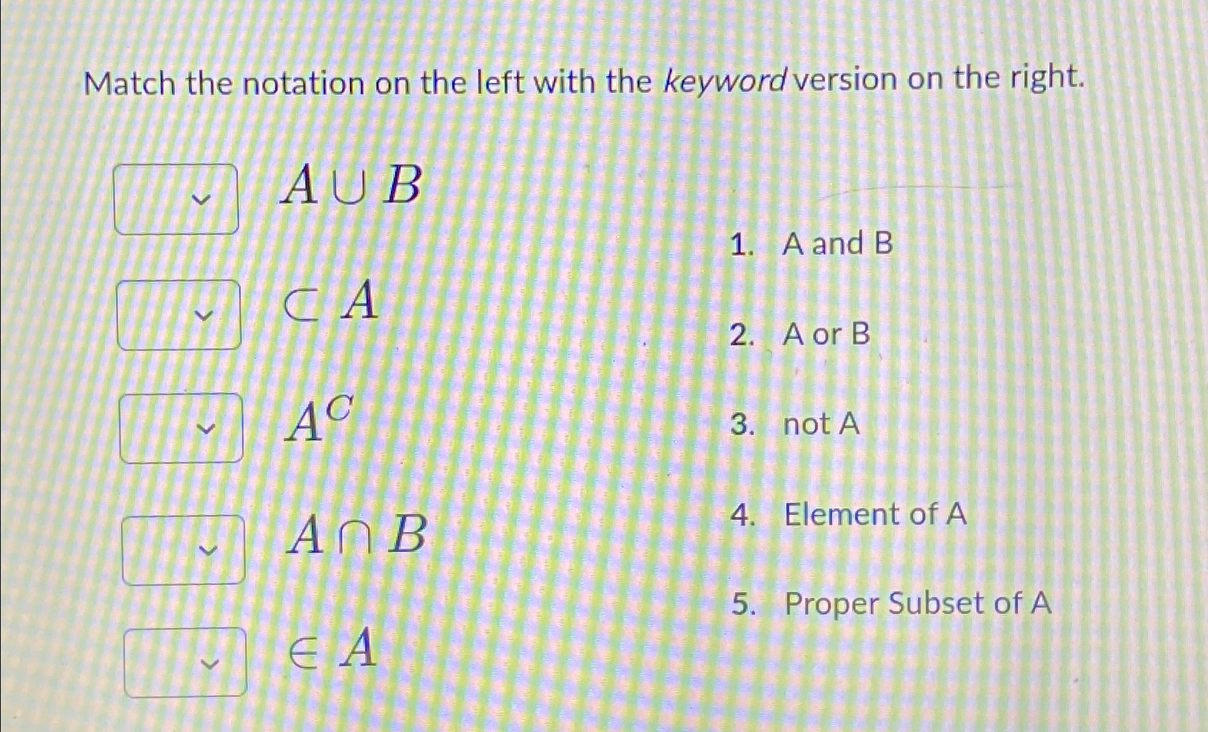 Solved Match the notation on the left with the keyword | Chegg.com